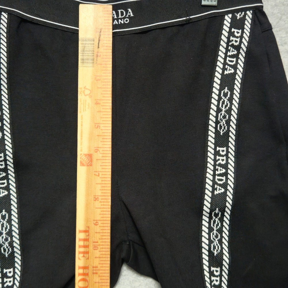 PRADA Milano Logo Tape Leggings Womens Medium Black Italy Designer Skinny Pants - Picture 11 of 12